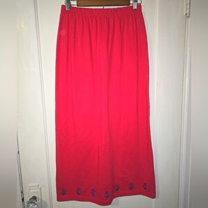 Quacker Factory Red Maxi Skirt with Anchor Detail 100% Cotton Size Small